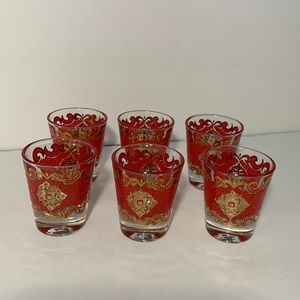 VTG Starlyte Barware Shot Glasses Signed Red and Gold Textured Design Set Of Six